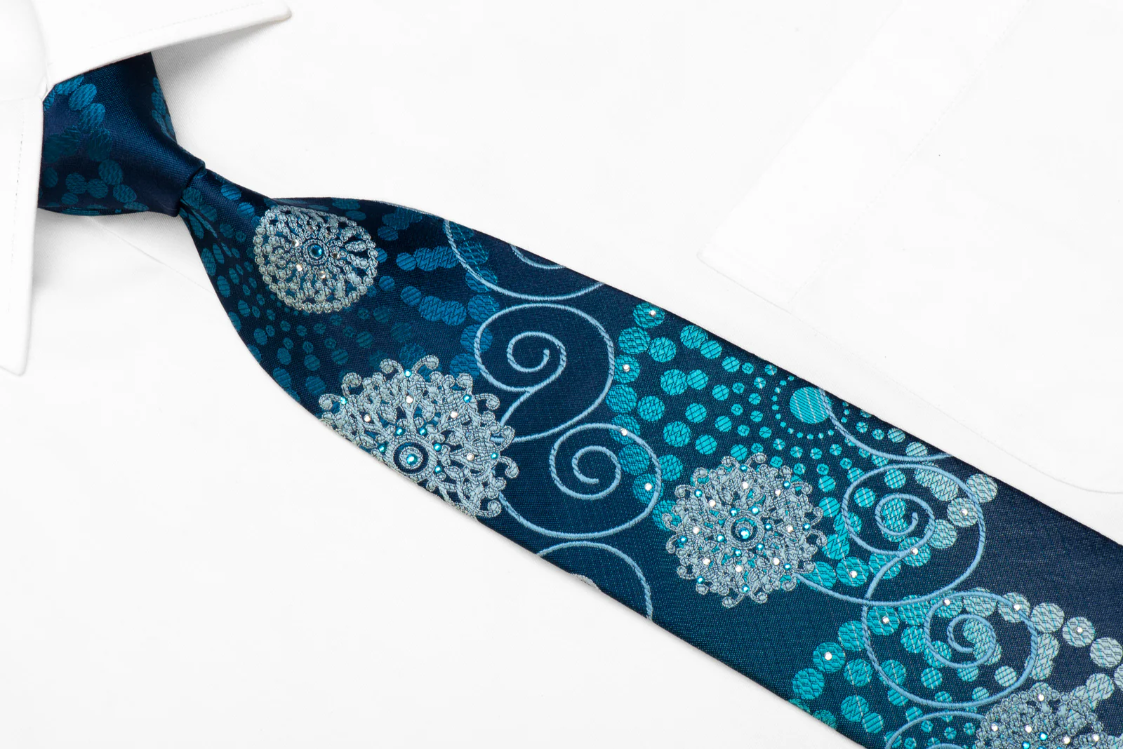 Vito Rufolo Rhinestone Silk Tie Geometric Medallions On Blue With Sparkles - Image 2