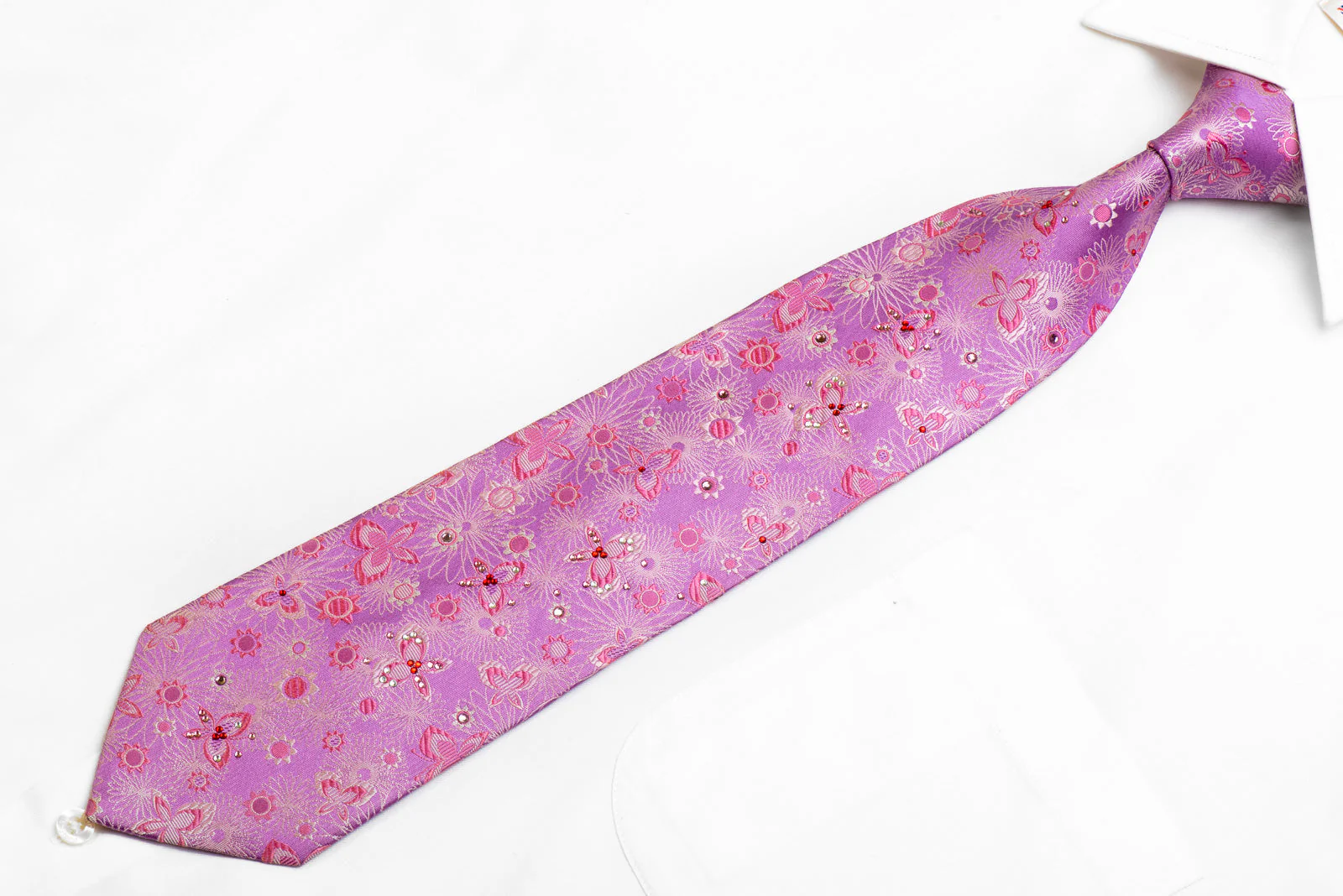 Vito Rufolo Rhinestone Tie Floral Butterfly Design On Mauve - Image 3