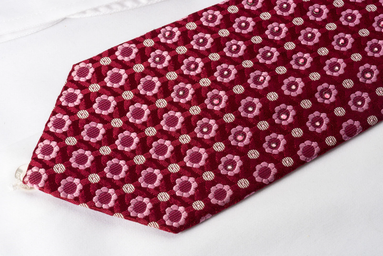 Vito Rufolo Silk Necktie Foulard On Magenta With Rhinestones & Sparkles - Image 3