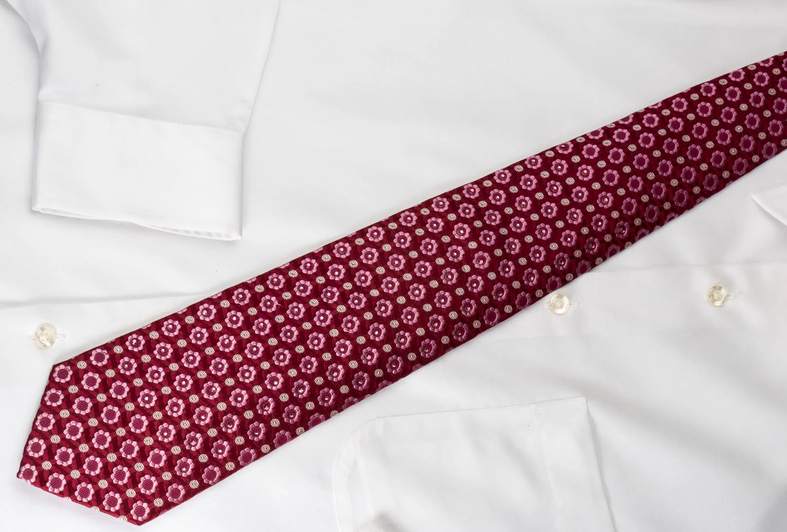 Vito Rufolo Silk Necktie Foulard On Magenta With Rhinestones & Sparkles - Image 5