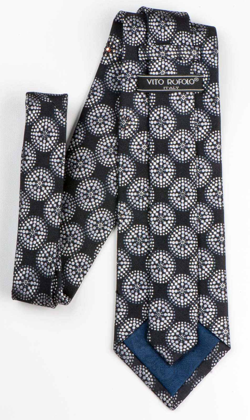 Vito Rufolo Silk Necktie Silver Medalions On Black With Sparkles & Rhinestones - Image 5