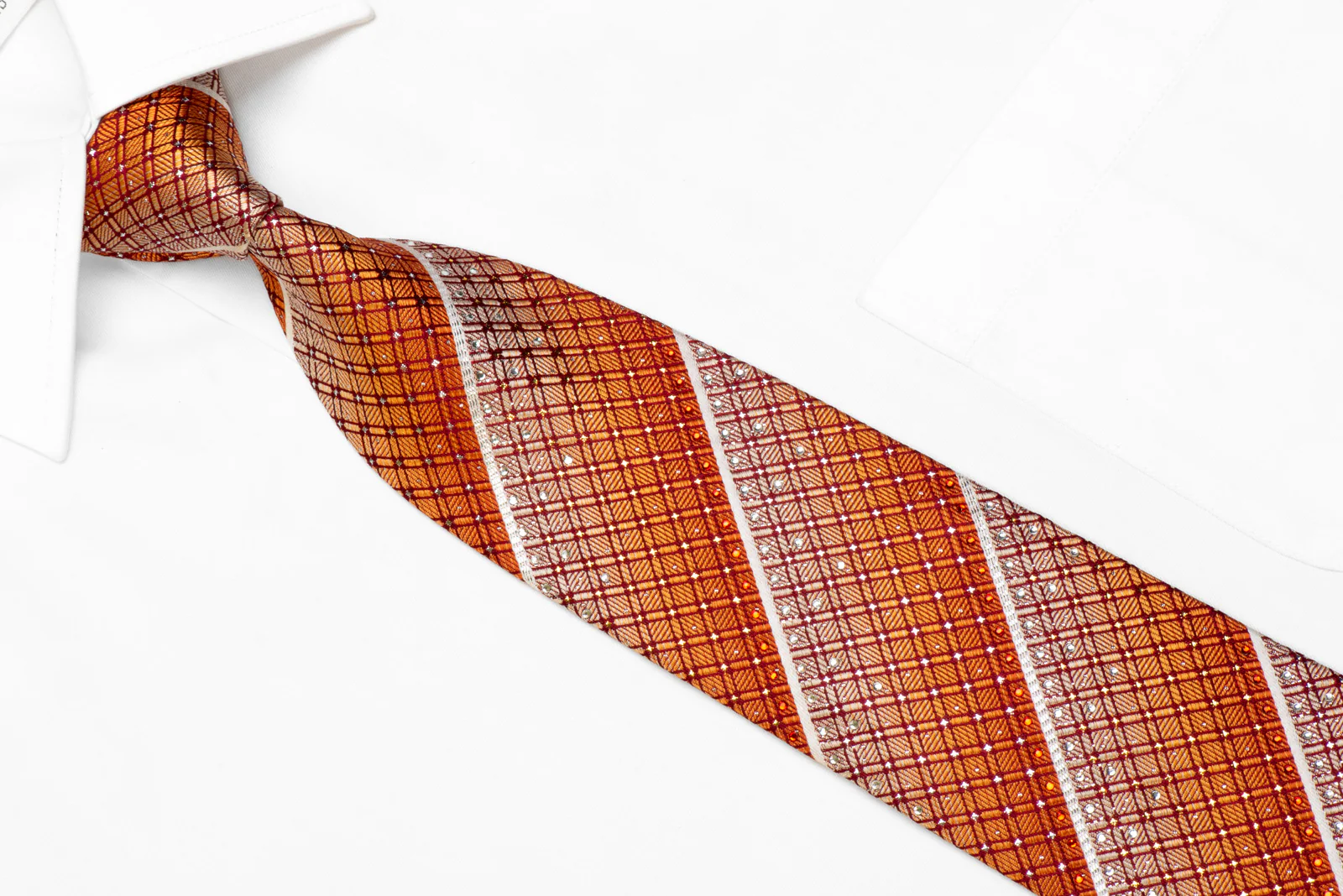 Vito Rufolo Silk Necktie Silver Orange Burgundy Striped With Sparkles - Image 2