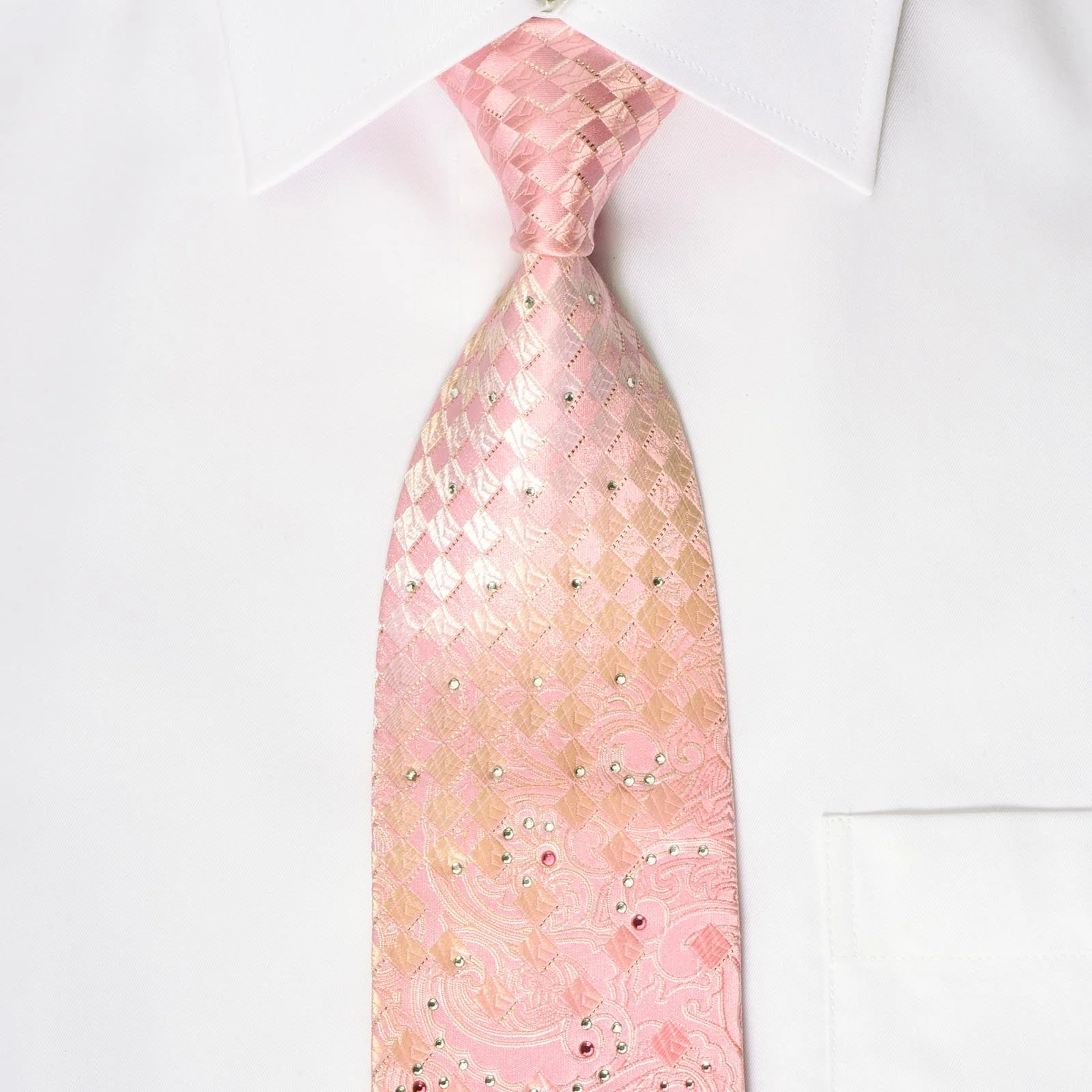 Vito Rufolo Silk Rhinestone Necktie Paisley On Pink With Sparkles - Image 4