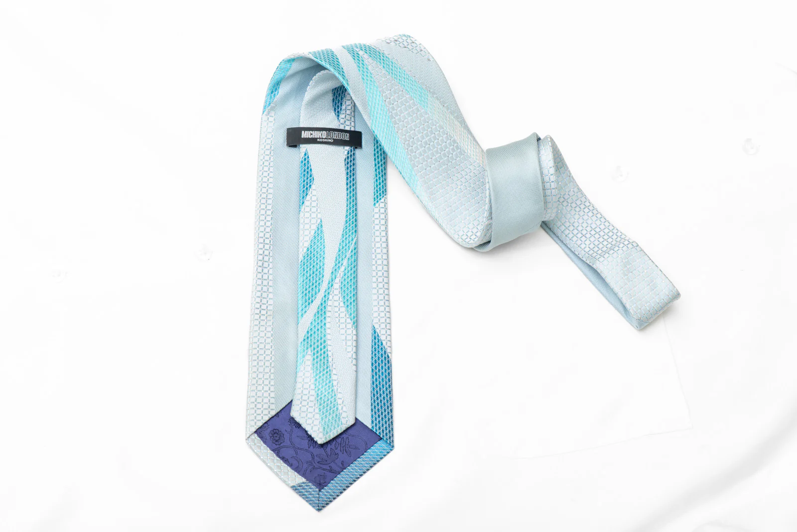 Waves On Pale Blue Rhinestone Silk Necktie With Silver Sparkles - Image 4