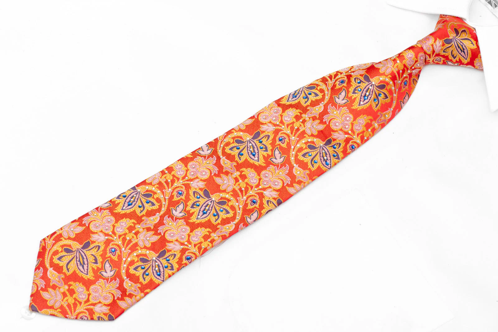 Yellow Purple Floral Acanthus On Red Rhinestone Tie - Image 2