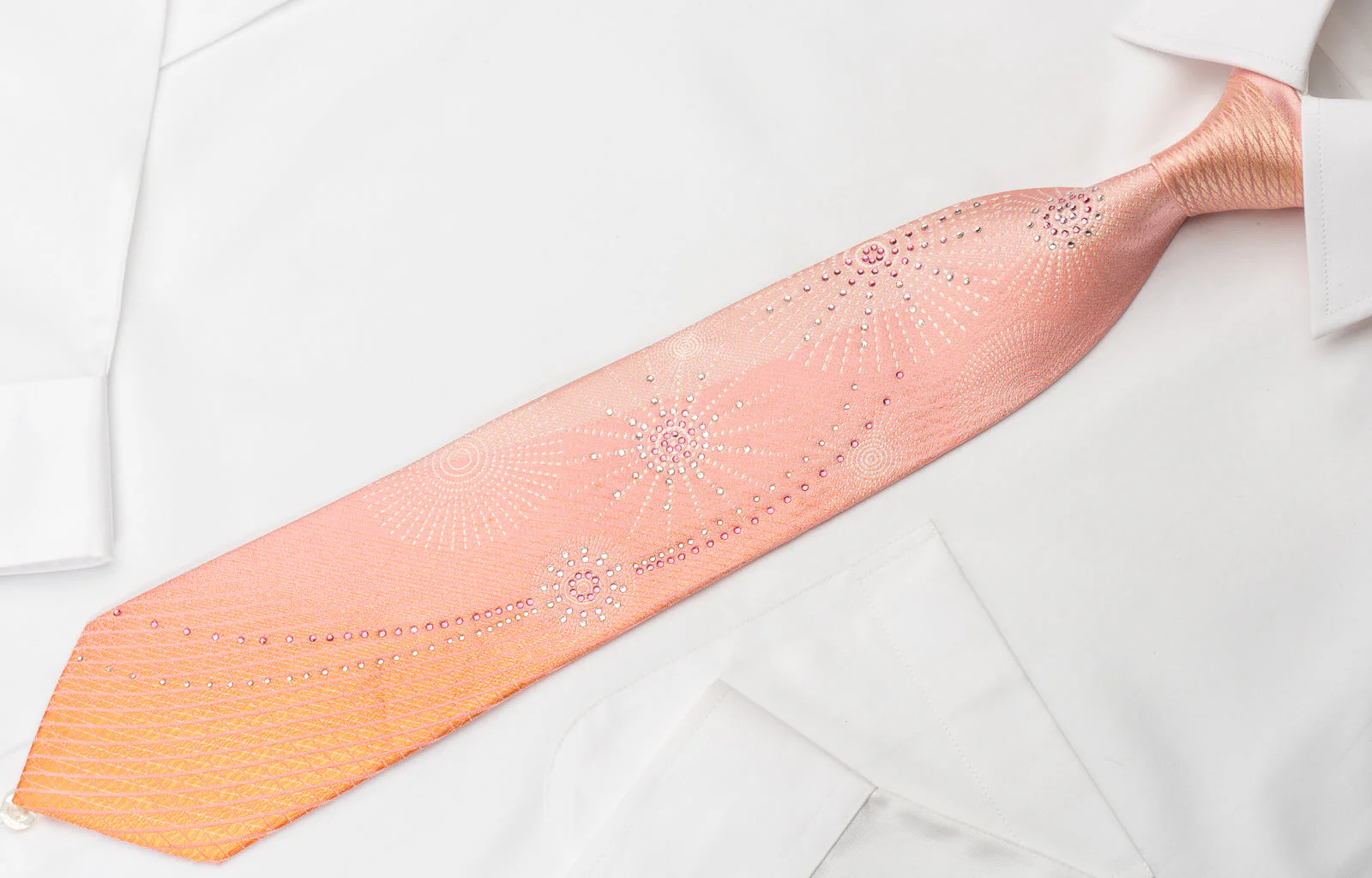 Yezak Rhinestone Necktie Geometric Stars On Peach With Silver Sparkles - Image 4